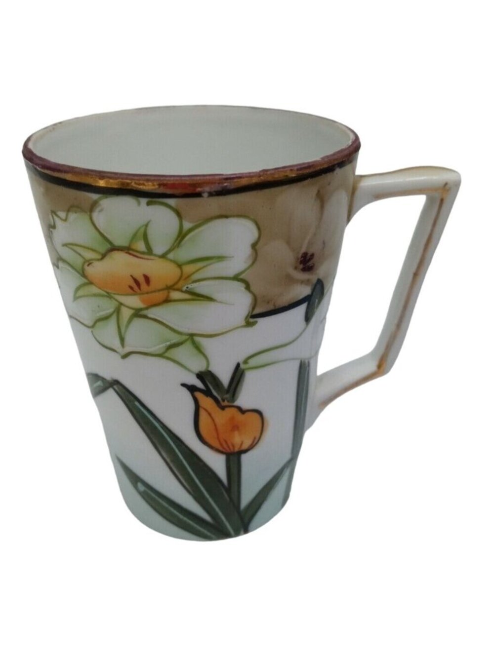 Nippon Hand Painted Floral Mug Daffodil Design Porcelain Collectible Drinkware